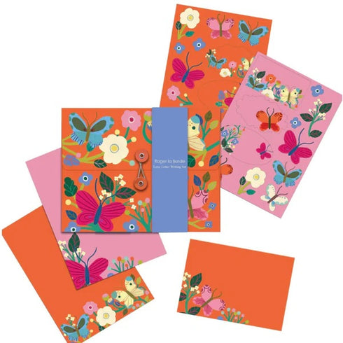 WRITING SET ORANGE BUTTERFLIES